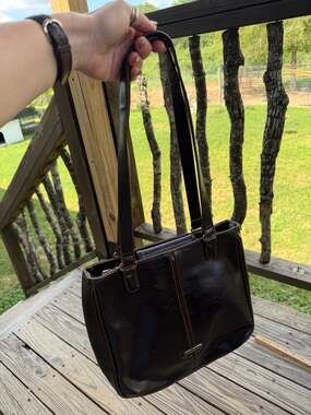 Vintage Liz Claiborne Dark Brown Faux Leather Shoulder Bag